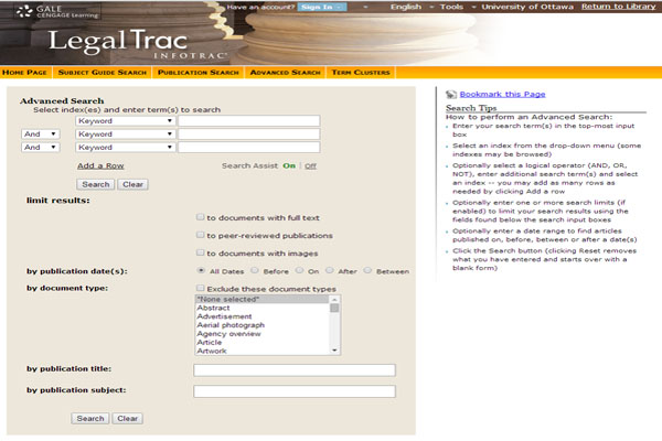 fig 1.3 A screenshot of LegalTrac's search page.