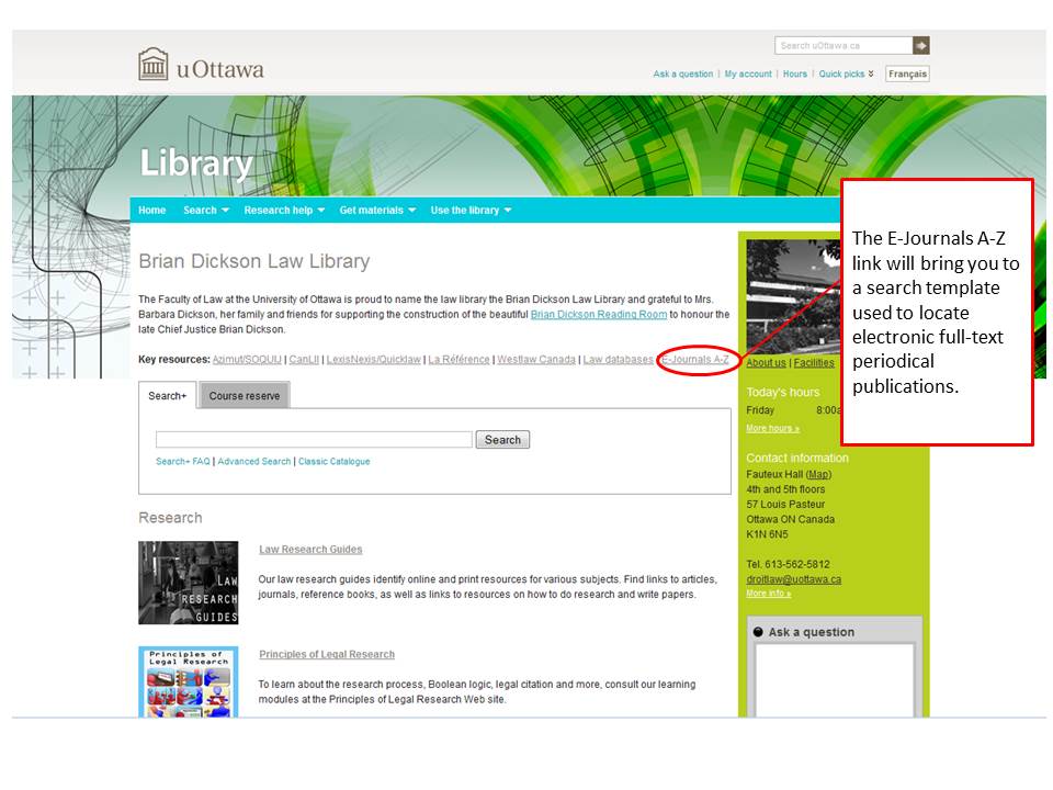 Screenshot of the Brian Dickson Law Library's homepage.