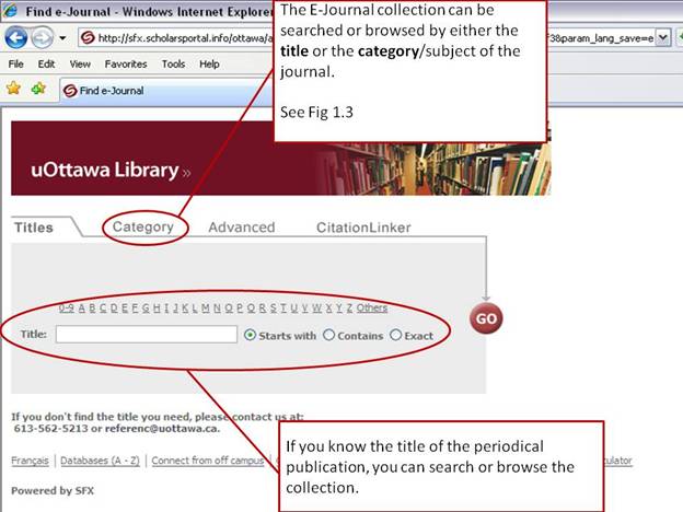 Screenshot of uOttawa Library's e-Journal search page.