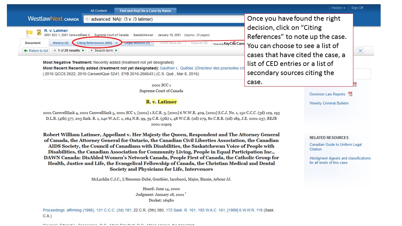 A screenshot of the Related Info tab on the KeyCite website.