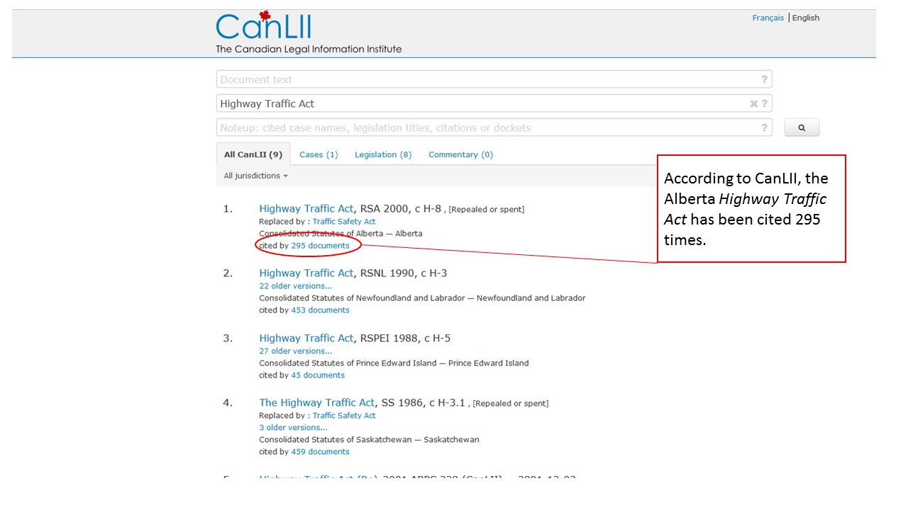 Screenshot of CanLII's search results.