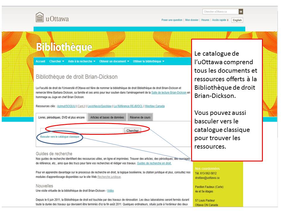 Une capture d'écran du site de la Bibliothèque de droit Brain-Dickson.