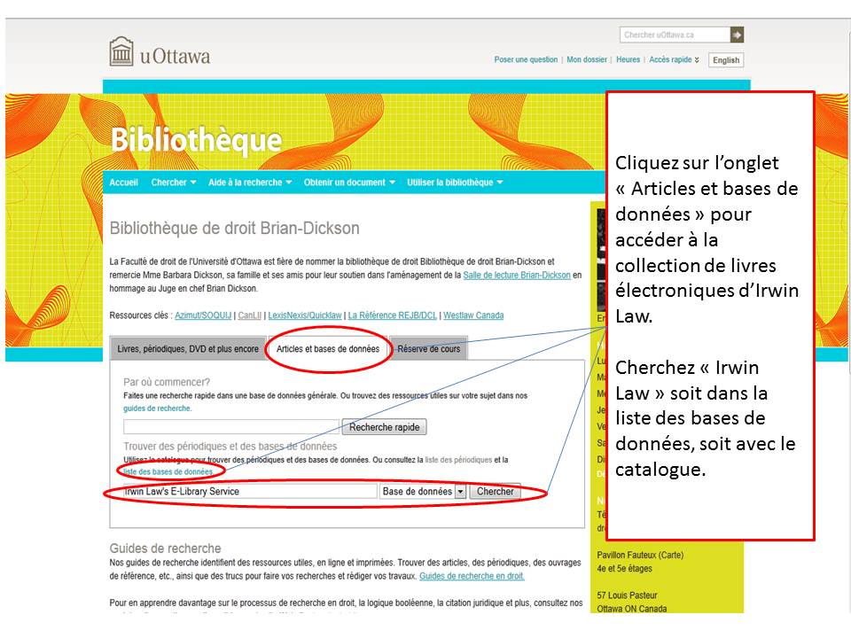 Une capture d'écran du site de la bibliothèque de droit Brian-Dickson et son lien vers la collectrion de livres électroniques.