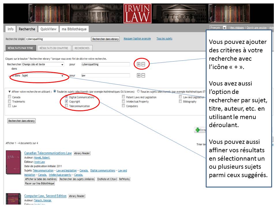 Une capture d'écran de la page d'accueil du sire MyiLibrary de l'université d'Ottawa. On voit le Advanced Search.